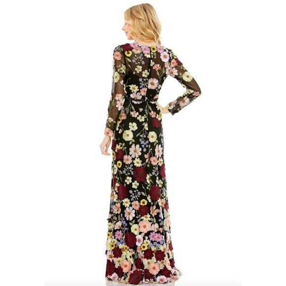 NWT MAC DUGGAL EMBROIDERED HIGH NECK LONG SLEEVED TRUMPET GOWN BLACK SZ 2 68201 - Picture 2 of 6